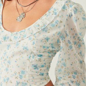 Free People Another Life Printed Top Smocked Tie New